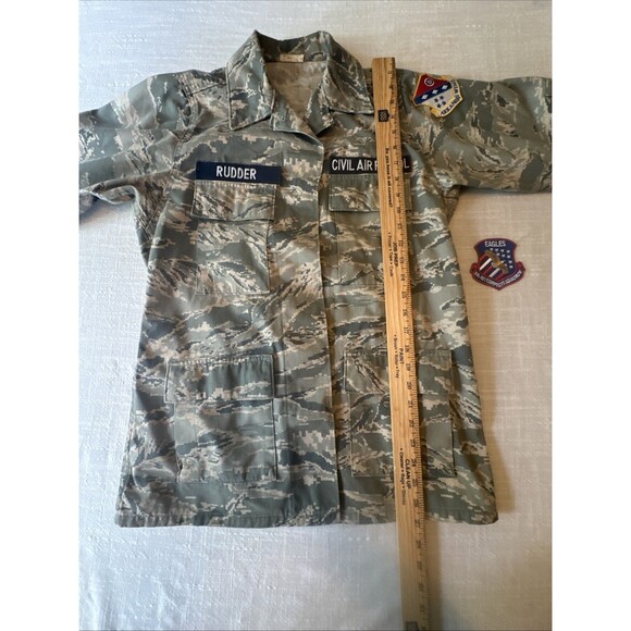 US Military Mens Green Camo Civil Air Patrol Field Button Down Jacket Distressed - Picture 9 of 12